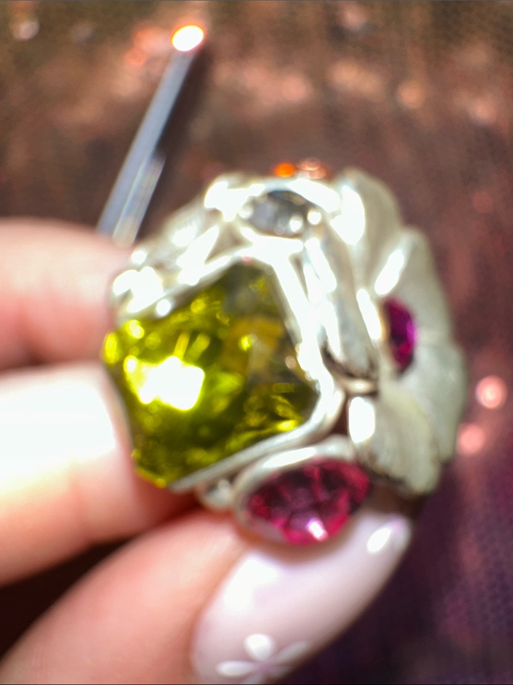 Express • Colorful Floral Rhinestone Cluster Stretch Ring - Picture 15 of 17